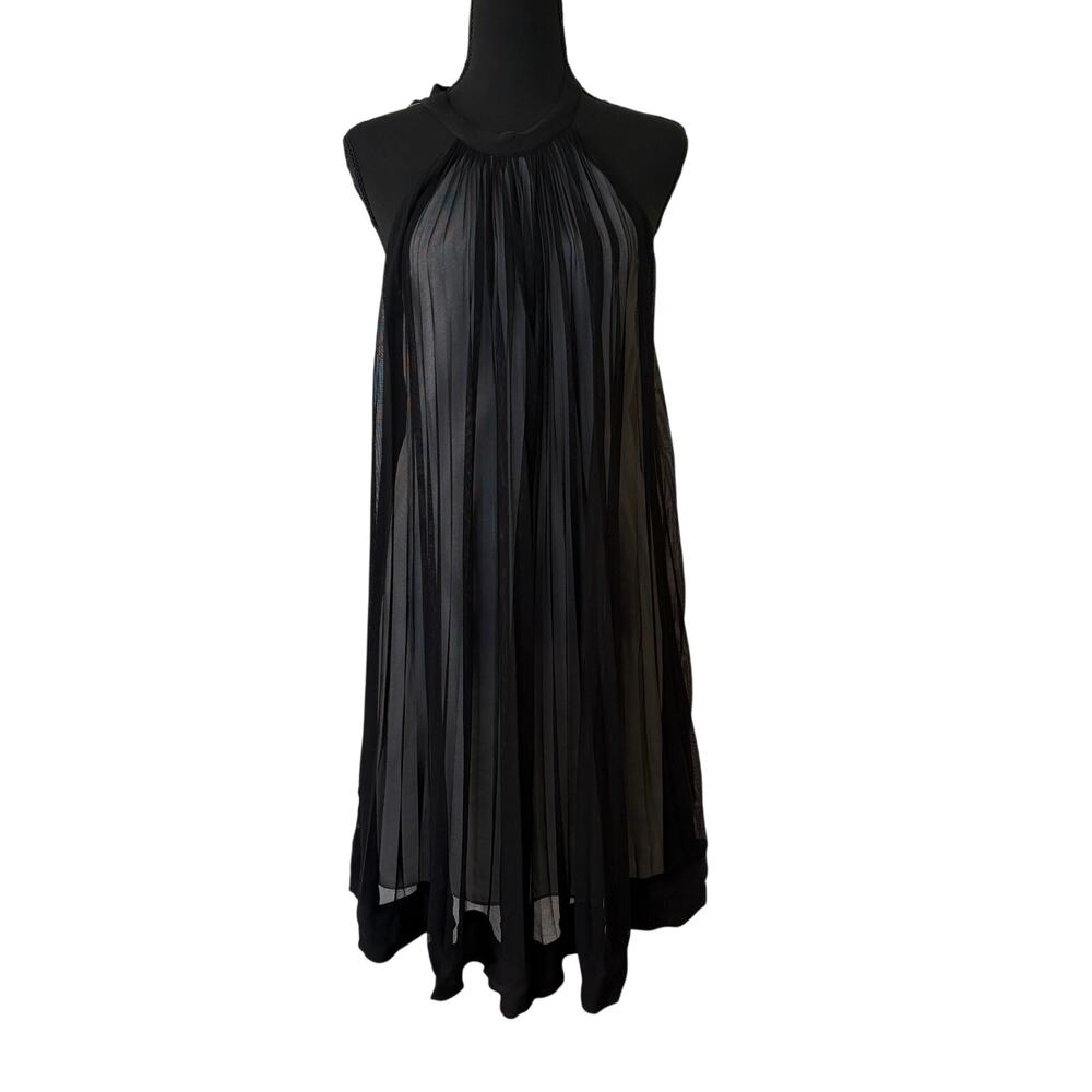 ECI New York Black Pleated Halter Shift Dress Size 10